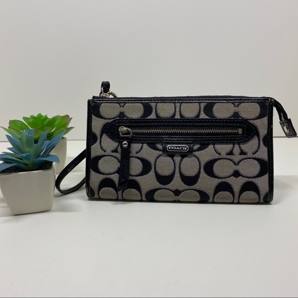 COACH Handbags - COACH Wristlet Wallet Black & Silver